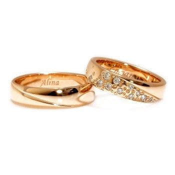 Moderne trouwringen in 18-karaats goud of platina met kleurloze diamanten - model v4751