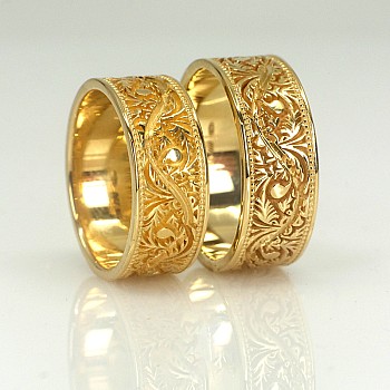 Anillos de boda de oro o platino con perfil recto y diseño veneciano - modelo v6193