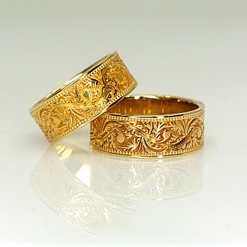 Anillos de boda de oro o platino con perfil recto y diseño veneciano - modelo v6193