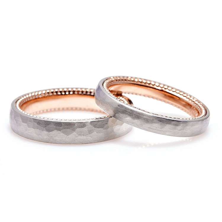 Wedding rings Verragio model in Platinum and Gold Hammer finish vp755.3