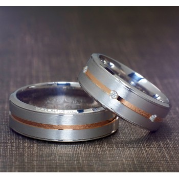 18k Gold Wedding Rings with Diamonds - model v940