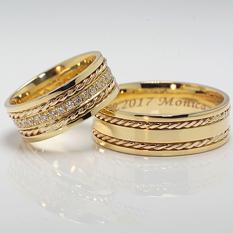 Anillos de boda de oro con diamantes - modelo v975