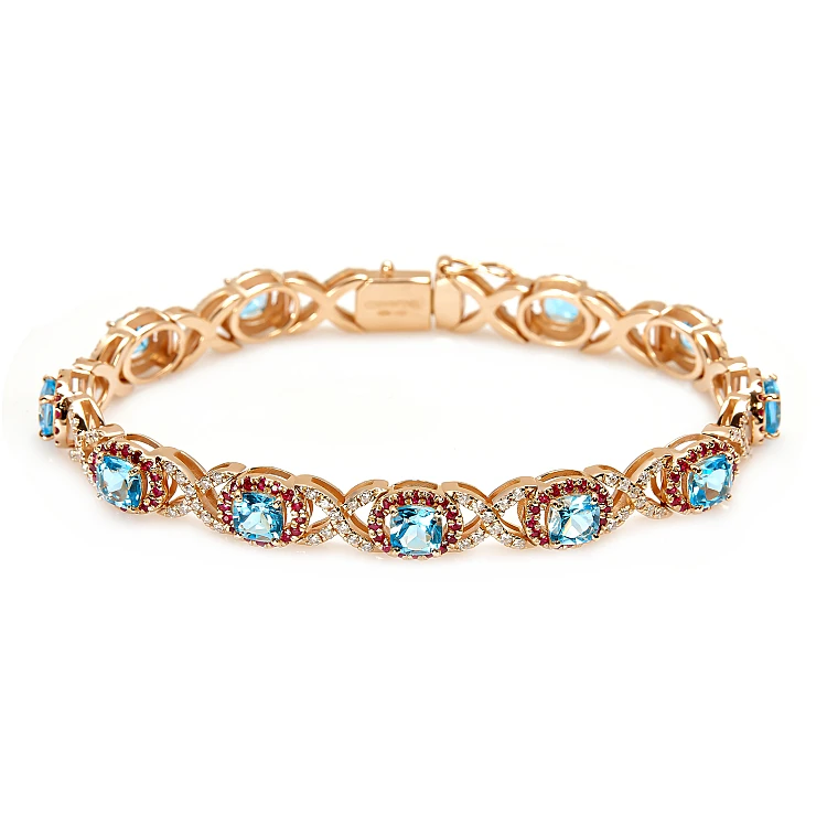 Pulsera de oro con diamantes, rubíes y topacios - modelo br2705