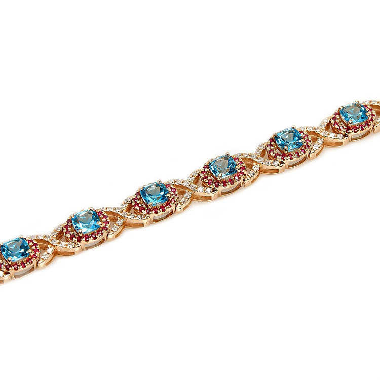 Pulsera de oro con diamantes, rubíes y topacios - modelo br2705