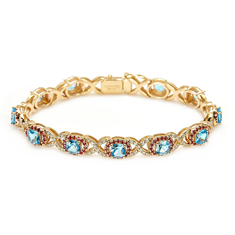 Pulsera de oro con diamantes, rubíes y topacios - modelo br2705