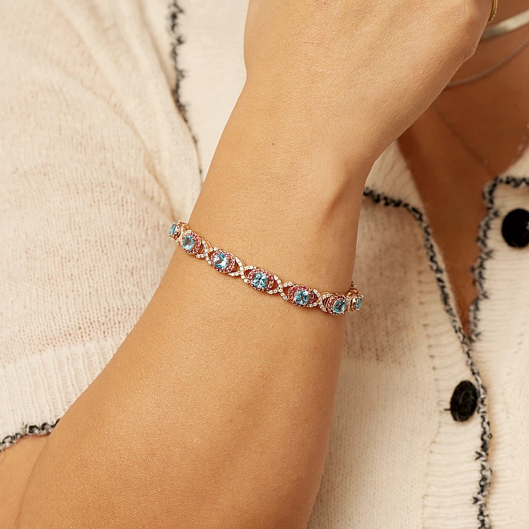 Pulsera de oro con diamantes, rubíes y topacios - modelo br2705