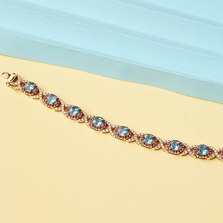 Pulsera de oro con diamantes, rubíes y topacios - modelo br2705