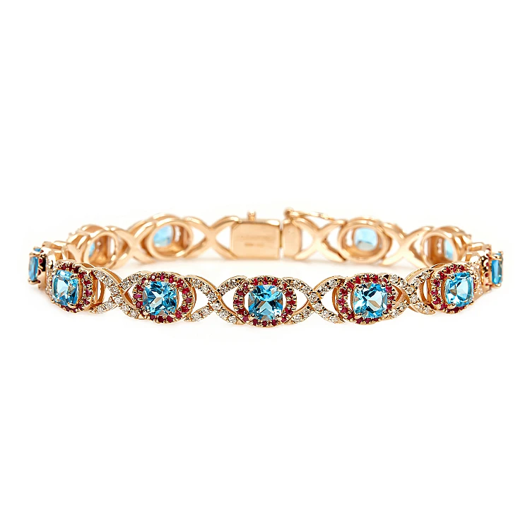Pulsera de oro con diamantes, rubíes y topacios - modelo br2705