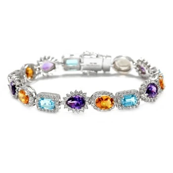 Fashion Gold Bracelet with Colored Stones, Topaz Amethyst Citrine and Diamonds - model br3899
