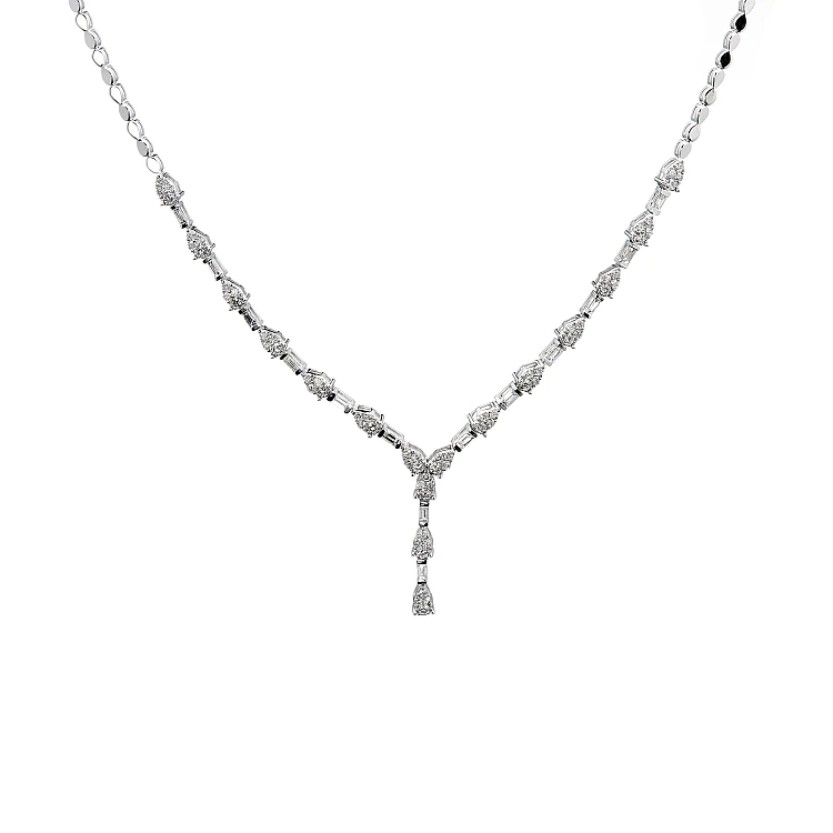 Gold Necklace with Round Diamonds and Wand col3628