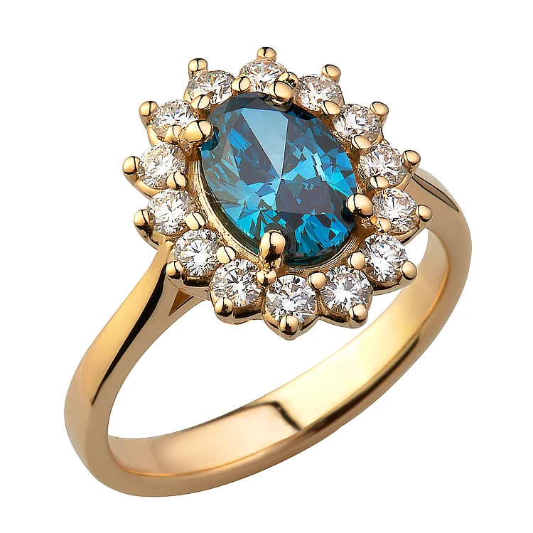 Bague de fiançailles Kate Middleton en or avec diamant bleu et diamants - modèle i055
