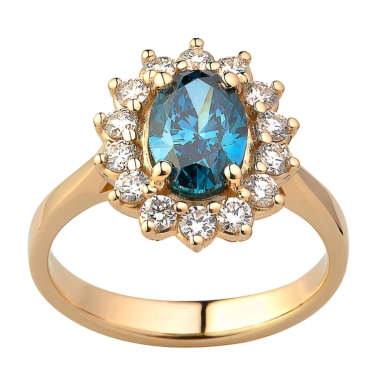 Bague de fiançailles Kate Middleton en or avec diamant bleu et diamants - modèle i055