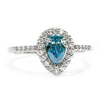 Halo-Verlobungsring aus Platin mit im Labor gezüchtetem, blauem Diamanten (IGI-zertifiziert) - Modell i1192