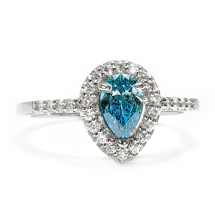 Halo-Verlobungsring aus Platin mit im Labor gezüchtetem, blauem Diamanten (IGI-zertifiziert) - Modell i1192