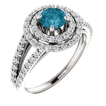 Anillo de compromiso de oro con diamante azul y diamantes - modelo i122101