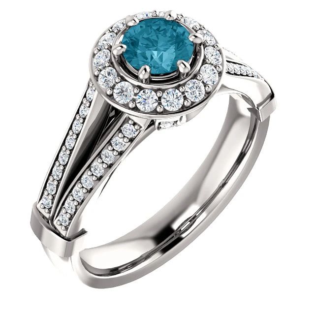 Bague de fiançailles en or avec diamant bleu et diamants - modèle i122311