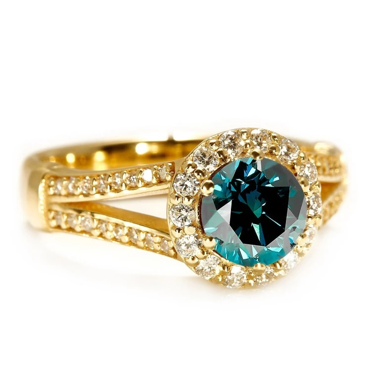 Bague de fiançailles en or avec diamant bleu et diamants - modèle i122311