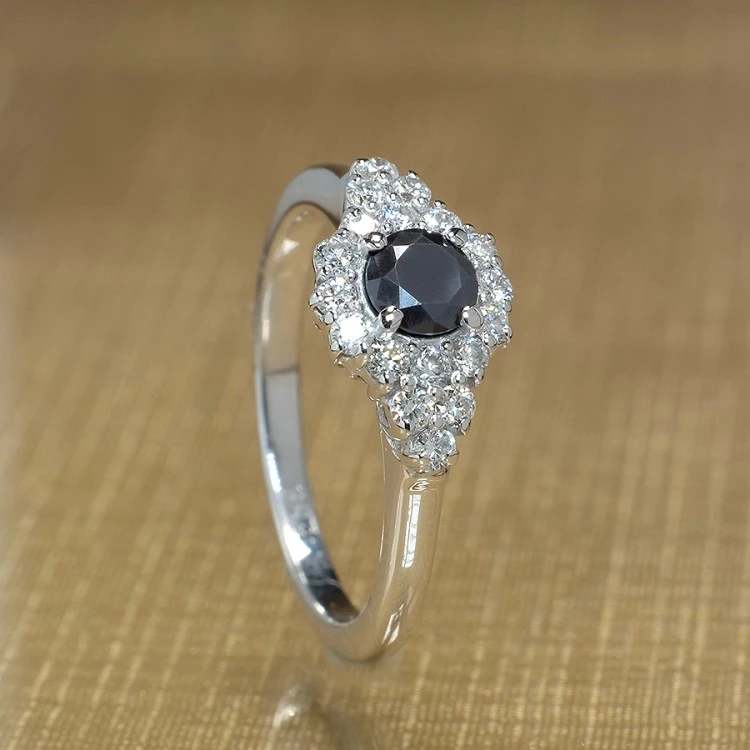 Bague de fiançailles en or avec diamant noir et diamants - modèle i122650