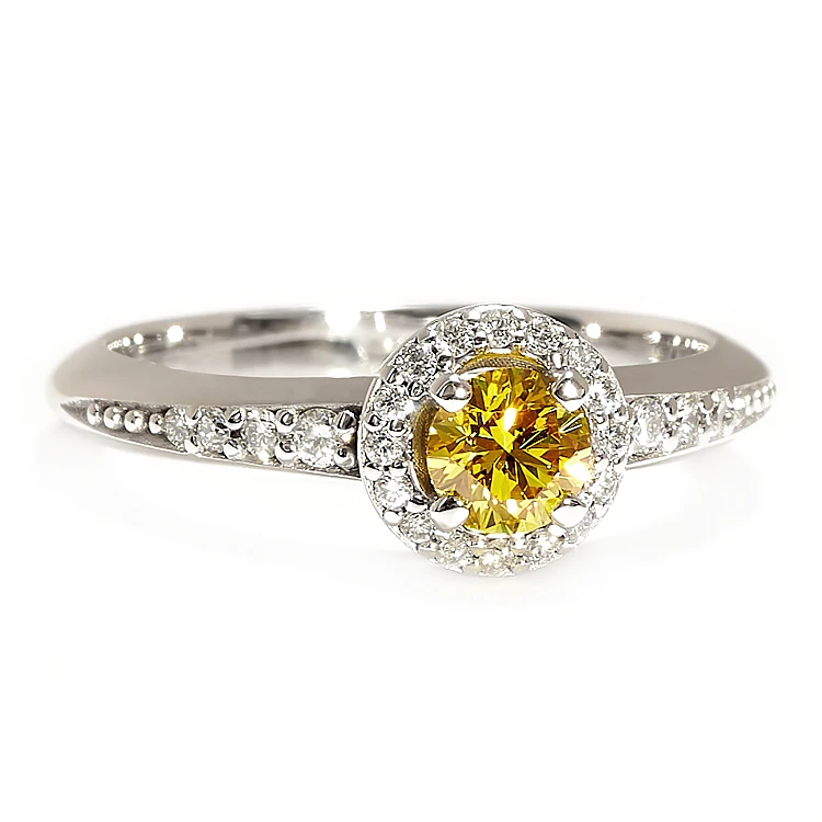 Anillo de compromiso Halo en oro blanco de 14 quilates con diamante amarillo cultivado en laboratorio con certificación IGI - modelo I122699