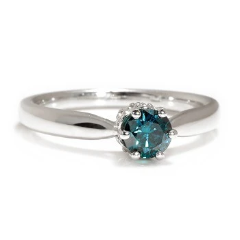 14k White Gold Gift Ring with Blue Diamond and Diamonds - model i122995
