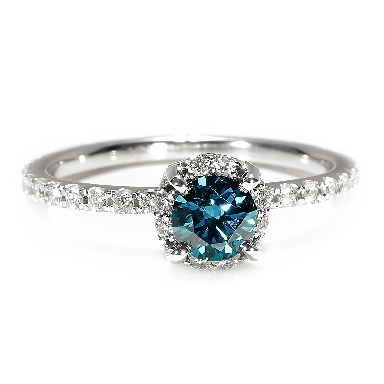 Bague de fiançailles halo en platine avec diamant bleu et diamants incolores - modèle i164