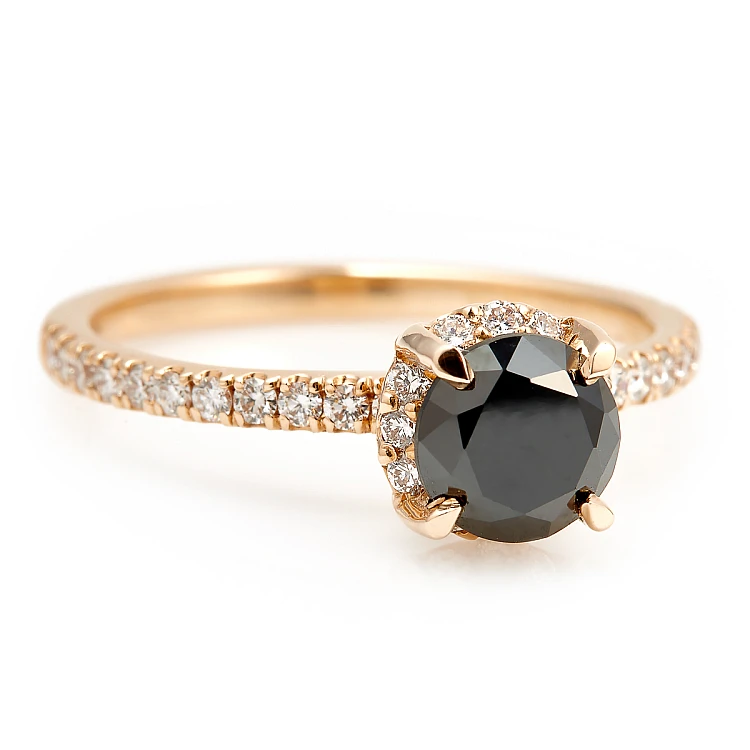 Bague de fiançailles en or avec diamant noir et diamants - modèle i164