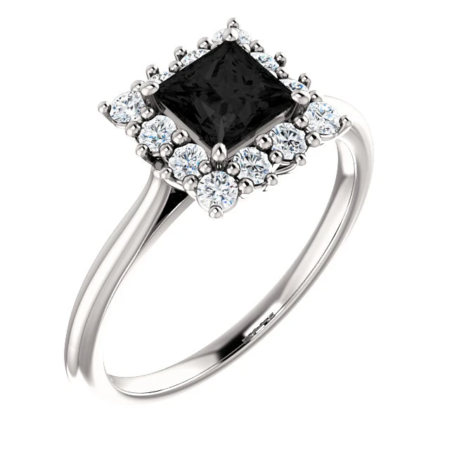 Bague de fiançailles en or avec diamant noir et diamants - modèle i71606