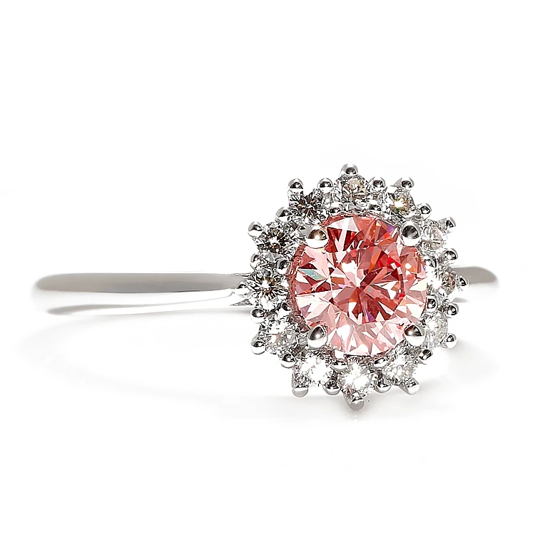 Anello di fidanzamento Halo in oro bianco 18 carati con diamante centrale rosa di laboratorio certificato IGI - modello i71606