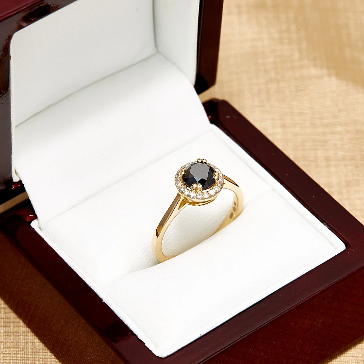 Bague de fiançailles en or avec diamant noir et diamants - modèle i030