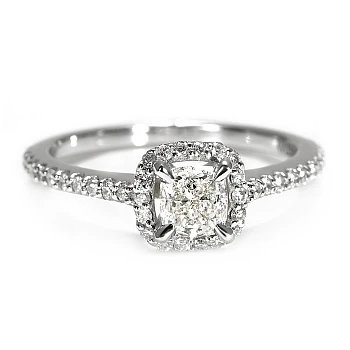 Engagement Ring Halo in 18k White Gold with GIA Certified Central Cushion Diamond - model i1420