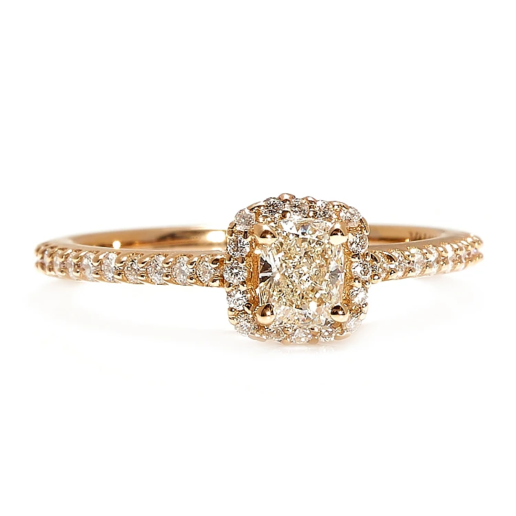 Anello di fidanzamento con pavé di diamanti in oro 18 carati e diamante taglio cushion certificato GIA - modello i1420