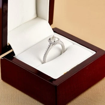 Engagement Ring Halo in 18k White Gold with GIA Certified Central Cushion Diamond - model i1420