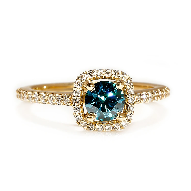 Anello di fidanzamento Halo in oro 18k o platino con diamante blu e diamanti incolori - modello i1420