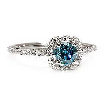 Anello di fidanzamento Halo in oro 18k o platino con diamante blu e diamanti incolori - modello i1420