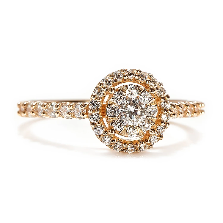 Anello di fidanzamento Halo in oro rosa 14k con diamanti - modello i1647
