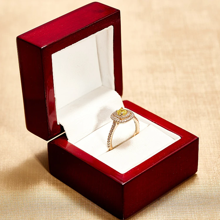 Anello di fidanzamento vintage in oro rosa 18 carati con diamante giallo a taglio cuscino, creato in laboratorio, certificato IGI - modello I1903