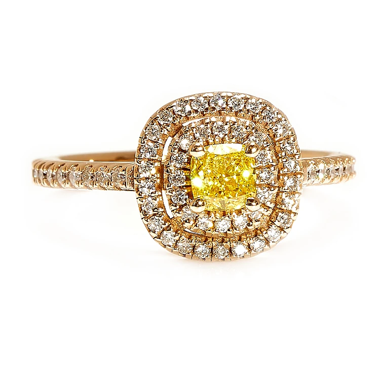 Anello di fidanzamento vintage in oro rosa 18 carati con diamante giallo a taglio cuscino, creato in laboratorio, certificato IGI - modello I1903