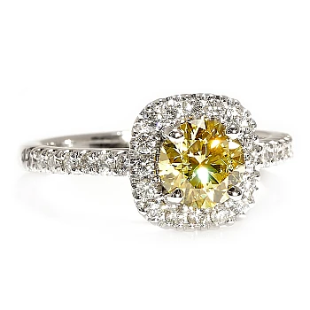 Halo Engagement Ring in 18K White Gold with Lab Grown Yellow Diamond IGI Certified - model i1905