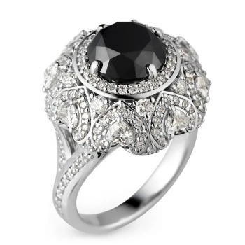 Anillo de compromiso de oro con diamante negro y diamantes - modelo i2699