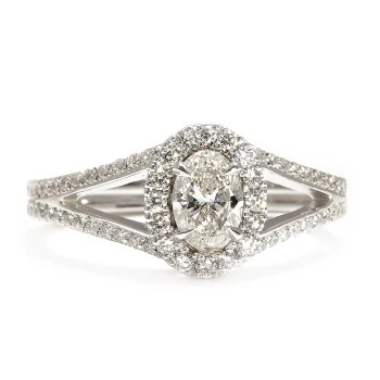 Anello di fidanzamento Halo in oro 18k o platino con diamante ovale certificato GIA da 0,50 ct o 0,70 ct - modello i4696