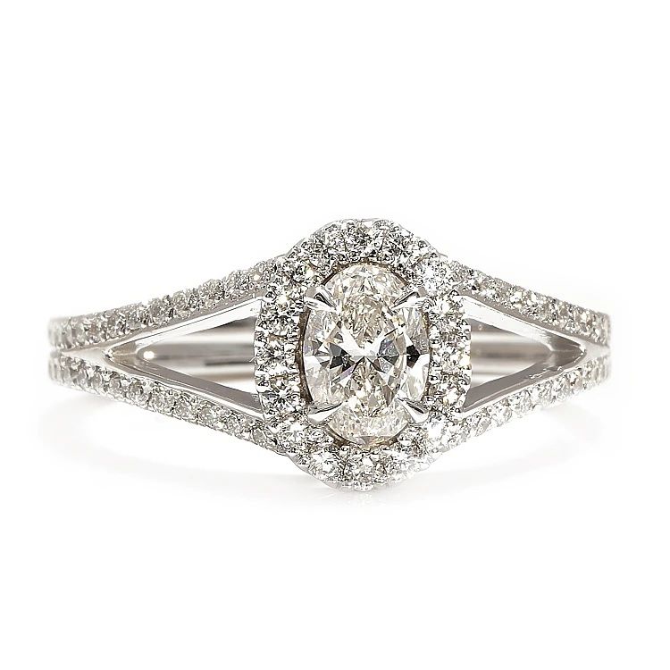 Anillo de compromiso Halo en oro de 18 k o platino con diamante ovalado de 1,00 ct con certificación GIA - modelo i4696