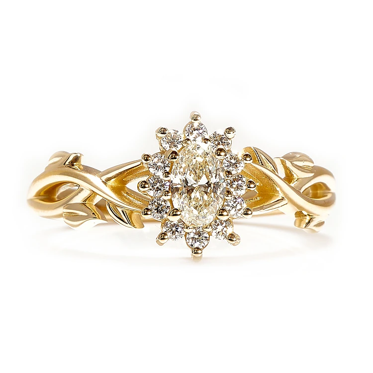 Nature-inspired Engagement Ring in 18k Gold or Platinum with 1.00ct GIA Certified Oval Diamond - model i4708