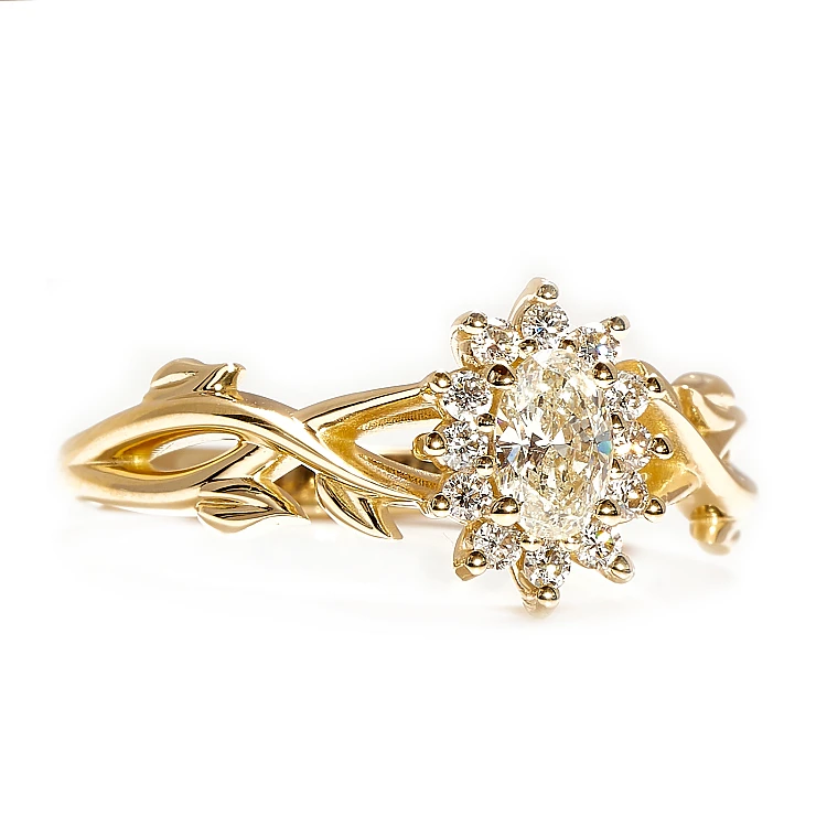 Nature-inspired Engagement Ring in 18k Gold or Platinum with 1.00ct GIA Certified Oval Diamond - model i4708