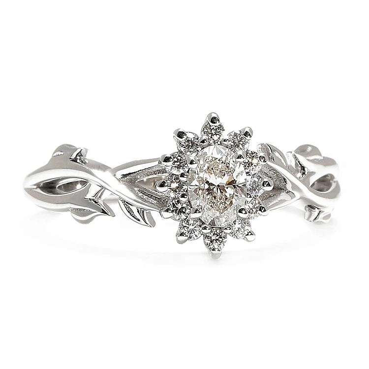 Nature-inspired Engagement Ring in 18k Gold or Platinum with 1.00ct GIA Certified Oval Diamond - model i4708