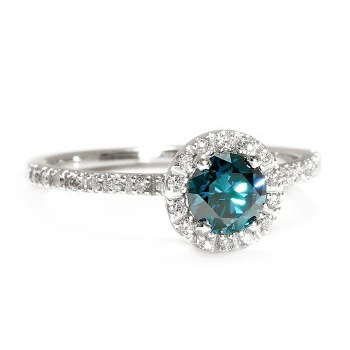 Halo Engagement Ring in 18k White Gold with Blue Diamond and Colorless Diamonds - model i884