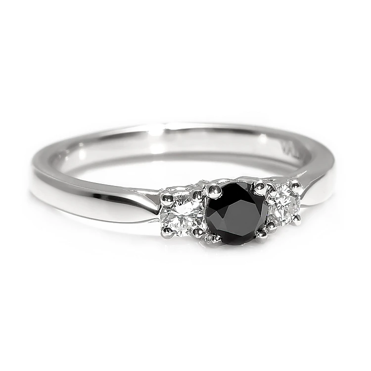 Bague de fiançailles en or avec diamant noir et diamants - modèle i025