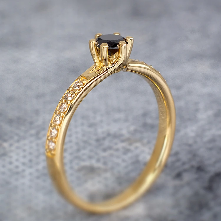 Bague de fiançailles en or avec diamant noir et diamants incolores - modèle i057