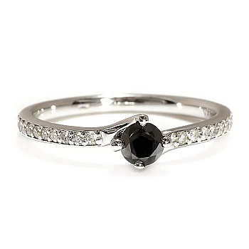 14k White Gold Engagement Ring with Black Diamond and Colorless Diamonds - model i122358
