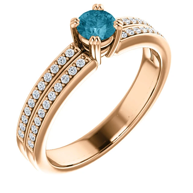 Bague de fiançailles en or avec diamant bleu et diamants - modèle i122376