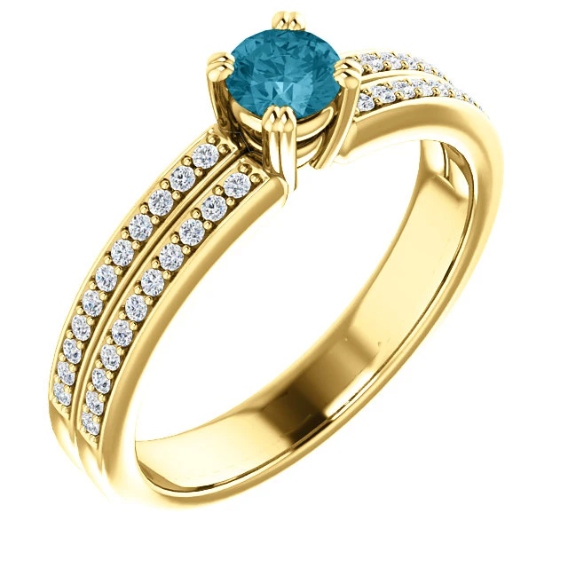 Bague de fiançailles en or avec diamant bleu et diamants - modèle i122376